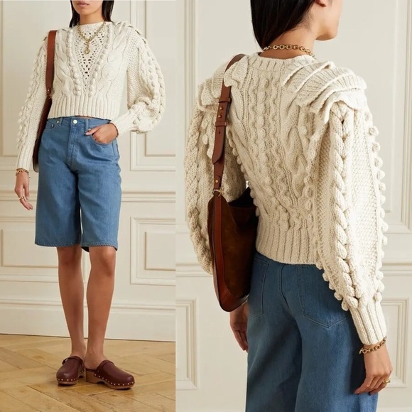 Ulla Johnson Verena Oversized Cable Knit Wool Sweater Plaster Cream ASO Runway - Picture 2 of 14